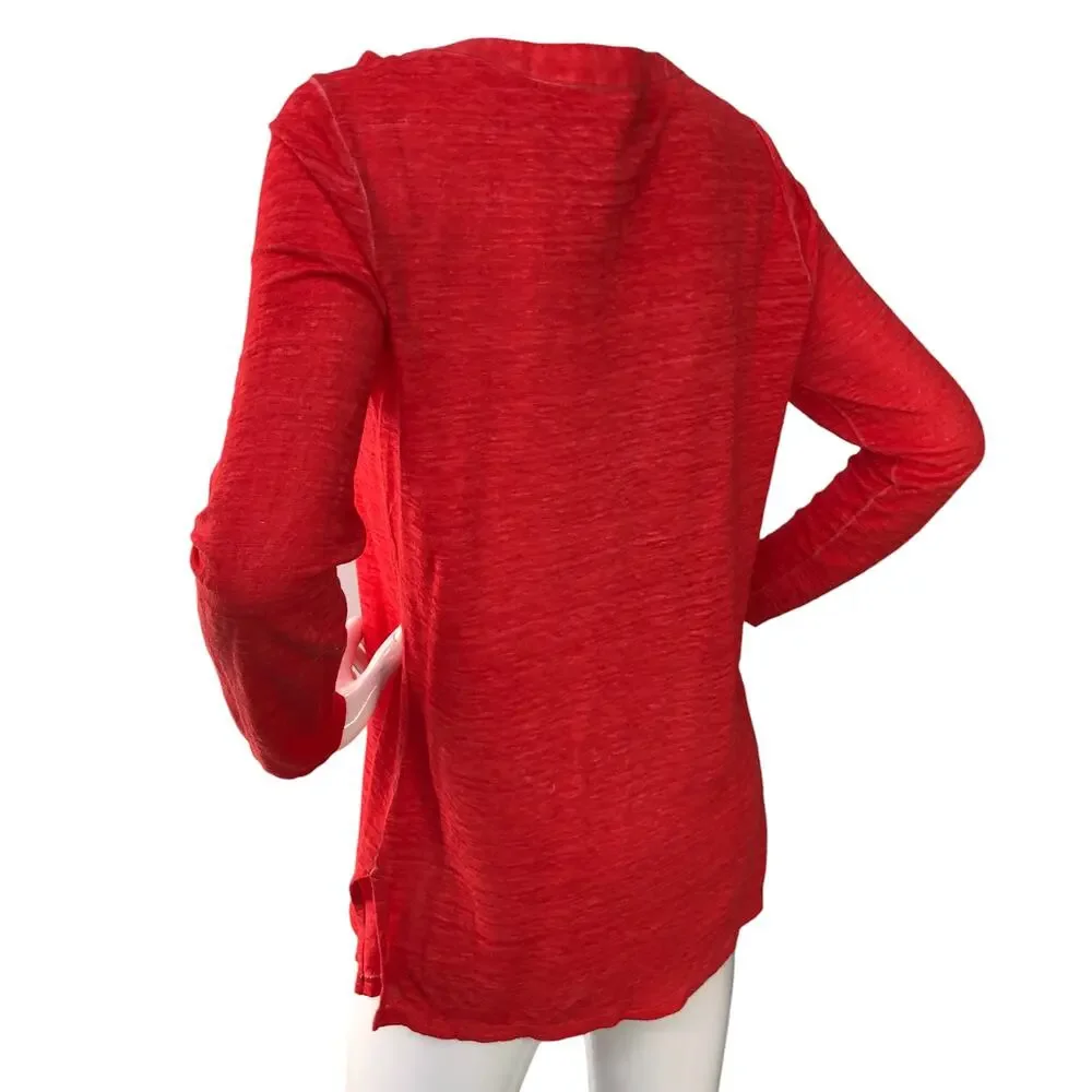 Chicos Womens Size 0 US S Linen Slplit Neck Tunic Top Soft Knit Garment Dyed Red